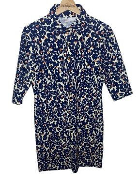 JUDE CONNALLY Megan Dress Navy Blue and Orange Quarter Button Pullover Dress